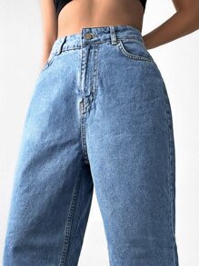 EURMUSE Zipper Fly Wide Leg Jeans - Light Wash - View 3
