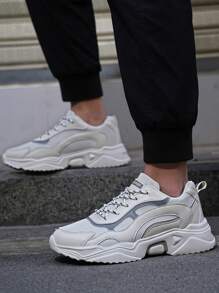 運動老爹鞋適用於男士撞色前綁帶戶外運動鞋 - 米色 - 查看 1