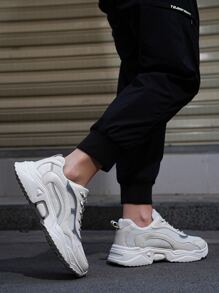 運動老爹鞋適用於男士撞色前綁帶戶外運動鞋 - 米色 - 查看 3