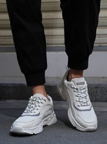 運動老爹鞋適用於男士撞色前綁帶戶外運動鞋 - 米色 - 查看 4