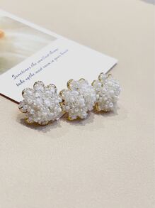 珠子裝飾髮夾 - 白色 - 查看 4