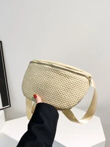Apricot Straw Bag Vacation Adjustable Strap Paper - Khaki - View 2
