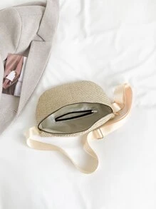 Apricot Straw Bag Vacation Adjustable Strap Paper - Khaki - View 5