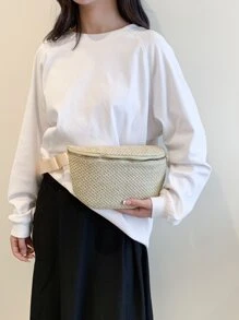 Apricot Straw Bag Vacation Adjustable Strap Paper - Khaki - View 6