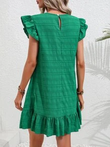 Breezaya Solid Ruffle Hem Smock Dress Vacation Beach Outfits Women - Green - View 2