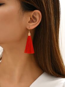 Tassel Drop Earrings - Red - View 1