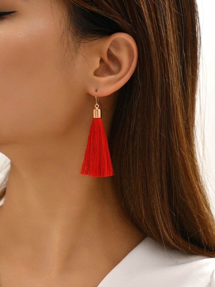 Tassel Drop Earrings - Red - View 1