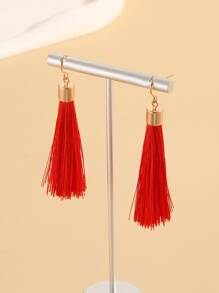 Tassel Drop Earrings - Red - View 2