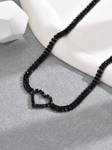 1 件情人节心形水钻派对 Y2k 风格项链，适合派对和节日情人节、妈妈、母亲、母亲节、礼物 - 黑色 - 查看 3