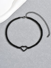 1 件情人节心形水钻派对 Y2k 风格项链，适合派对和节日情人节、妈妈、母亲、母亲节、礼物 - 黑色 - 查看 4