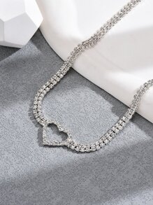 1st Valentijnsdag Hartvormige Strass Ingelegde Y2k Stijl Ketting Voor Feest En Festival Valentijnsdag, Moeder, Moeder, Moederdag, Cadeau