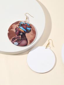 1 Pair Exaggerated Round One-Sided Printed F African Original Style Wooden Earrings For Women, Design - Multicolor - View 2