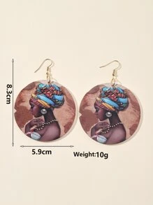 1 Pair Exaggerated Round One-Sided Printed F African Original Style Wooden Earrings For Women, Design - Multicolor - View 3