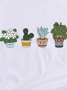 SHEIN LUNE Áo thun nữ Thực vật Giải trí - trắng - Xem 5