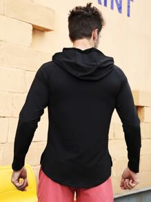Hombres Sudadera deportiva de manga raglán con capucha - Negro - Ver 2