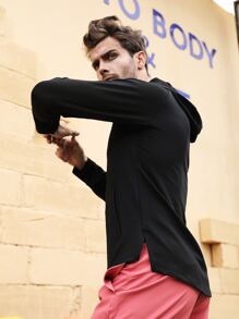 Hombres Sudadera deportiva de manga raglán con capucha - Negro - Ver 3