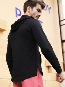Hombres Sudadera deportiva de manga raglán con capucha - Negro - Ver 5