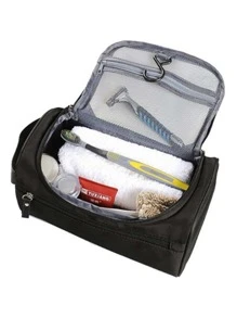 旅行用品 大容量化妆包 尼龙化妆包 可挂式洗漱包 尺寸：25cm*13.5cm*15cm 防水男士盥洗包 盥洗包 夏季旅行必备品 海滩度假 节日学校用品 宿舍必备品 返校 - 黑色 - 查看 3