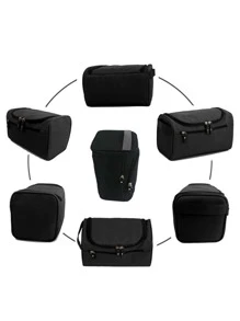 旅行用品 大容量化妆包 尼龙化妆包 可挂式洗漱包 尺寸：25cm*13.5cm*15cm 防水男士盥洗包 盥洗包 夏季旅行必备品 海滩度假 节日学校用品 宿舍必备品 返校 - 黑色 - 查看 4