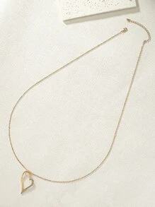 Rhinestone Decor Heart Charm Necklace - Yellow Gold - View 2