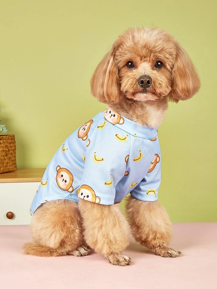 1pc Cartoon Monkey Print Pet Sweatshirt For Cat And Dog For Spring - Multicolor - View 1