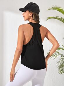 Slogan Graphic Curved Hem Sports Tank Top - Black - View 2