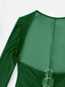 Swim SXY Chất rắn Bộ Bikini Vòng liên Dây Tam giác Bras & Bikini & Cắt dán Váy Cover Up 3 mảnh Bộ đồ tắm - Màu xanh lá cây đậm - Xem 4