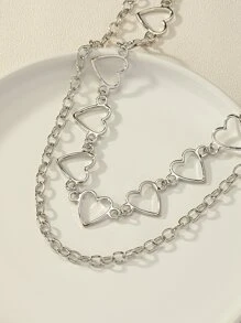 2pcs Heart Decor Chain Necklace - Silver - View 1