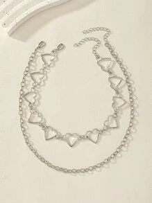 2pcs Heart Decor Chain Necklace - Silver - View 4