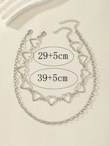 2pcs Heart Decor Chain Necklace - Silver - View 3