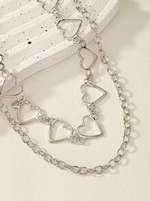 2pcs Heart Decor Chain Necklace - Silver - View 2