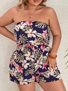 SHEIN VCAY Plus Tropical Print Tube Romper - Multicolor - View 1