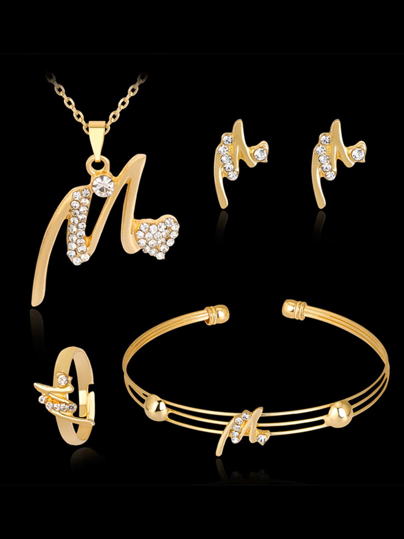 5 cái/bộ Bộ Trang Sức Trang Trí Rhinestone - Vàng - Xem 1