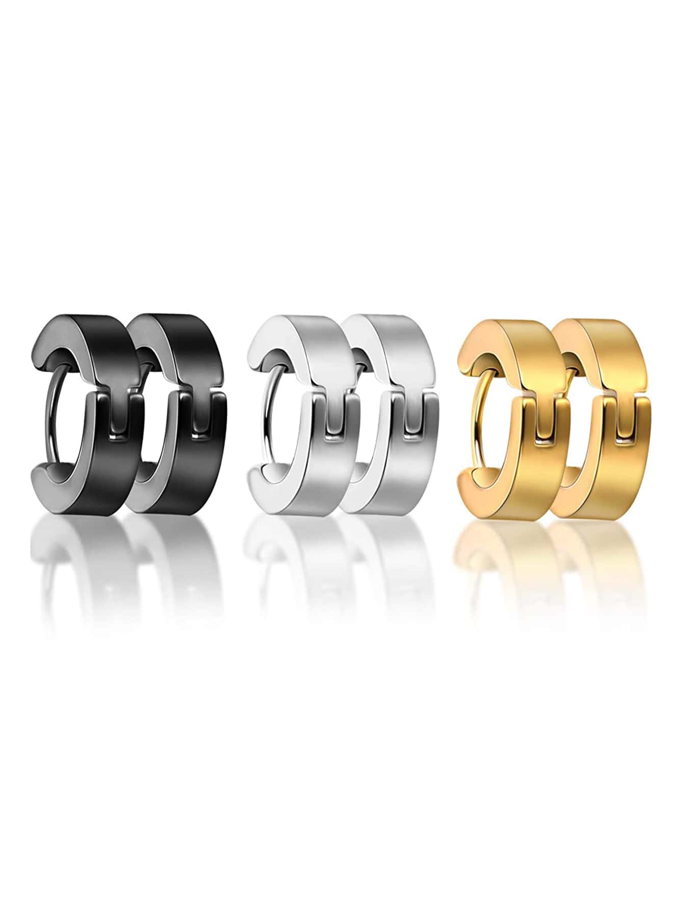 3pairs/set Men Minimalist Hoop Earrings Stainless Steel Punk Hip Pop Style