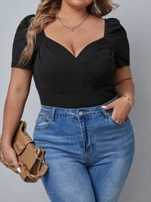 SHEIN Privé Áo thun Plus size Trọn gói màu trơn Giải trí - màu đen - Xem 3