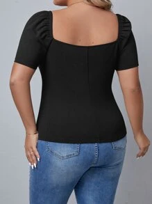 SHEIN Privé Áo thun Plus size Trọn gói màu trơn Giải trí - màu đen - Xem 2