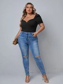 SHEIN Privé Áo thun Plus size Trọn gói màu trơn Giải trí - màu đen - Xem 5