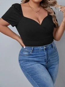 SHEIN Privé Áo thun Plus size Trọn gói màu trơn Giải trí - màu đen - Xem 6