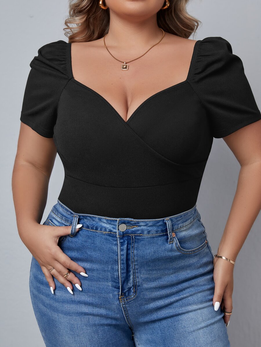 SHEIN Privé Áo thun Plus size Trọn gói màu trơn Giải trí - màu đen - Xem 1