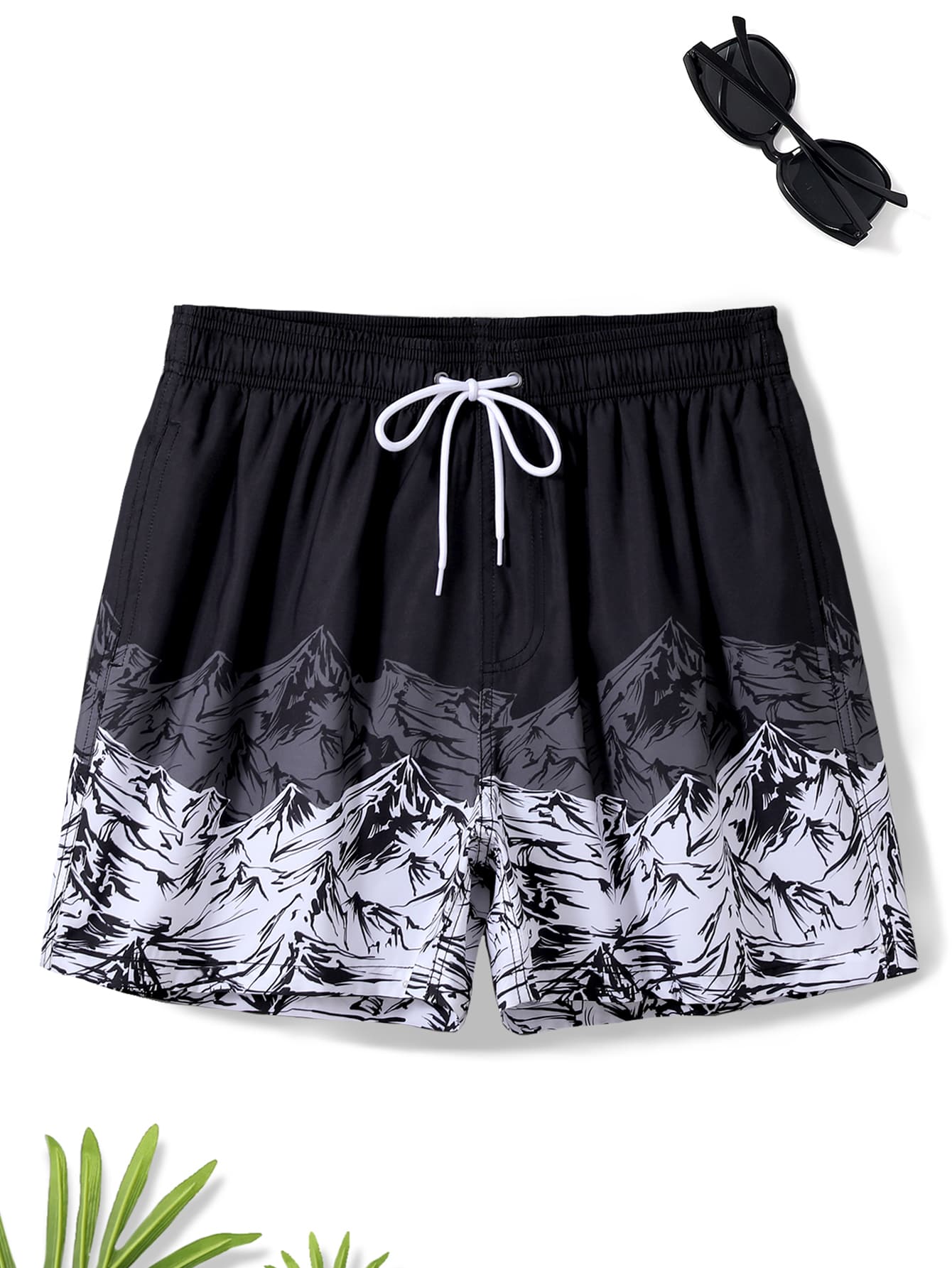 Manfinity Quần short nam đi biển Dây kéo Túi Đồ họa - màu đen - Xem 1