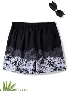 Manfinity Quần short nam đi biển Dây kéo Túi Đồ họa - màu đen - Xem 2