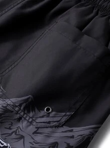Manfinity Quần short nam đi biển Dây kéo Túi Đồ họa - màu đen - Xem 3