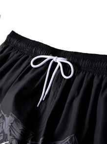 Manfinity Quần short nam đi biển Dây kéo Túi Đồ họa - màu đen - Xem 5