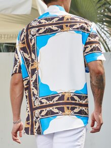 Manfinity Men Plus Chain & Scarf Print Shirt - White - View 2