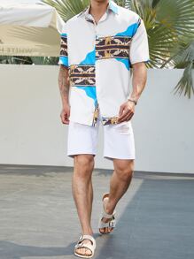 Manfinity Men Plus Chain & Scarf Print Shirt - White - View 3