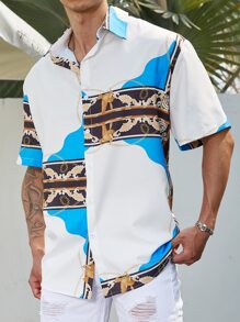 Manfinity Men Plus Chain & Scarf Print Shirt - White - View 1