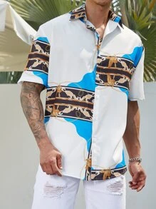 Manfinity Men Plus Chain & Scarf Print Shirt - White - View 5