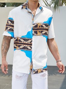 Manfinity Men Plus Chain & Scarf Print Shirt - White - View 6