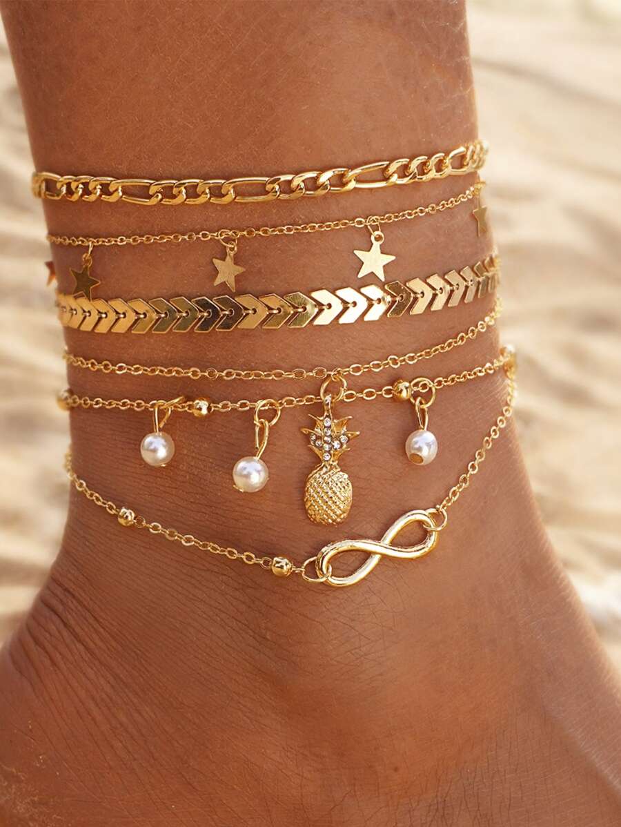 5 cái Đồ trang trí Ngọc Trai giả vòng chân - Vàng - Xem 1