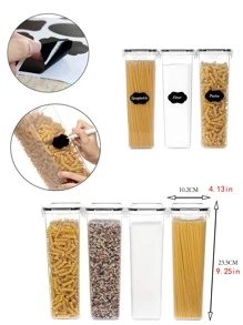 1 件 1800 毫升方形透明密封罐食品储存容器带贴纸，厨房谷物干果零食意大利面罐 - 彩色 - 查看 7